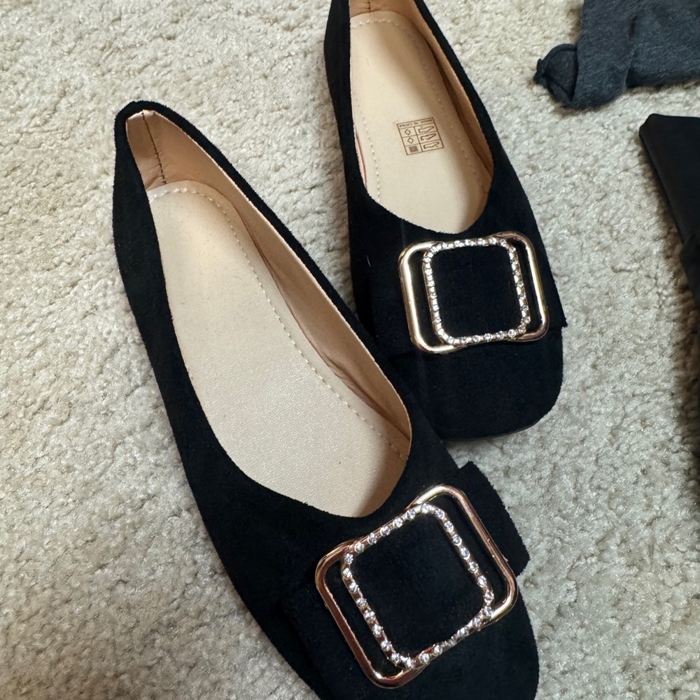 Zara Black Flats with Gold Buckle